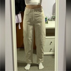 H&M Beige High-Rise Mom Jeans